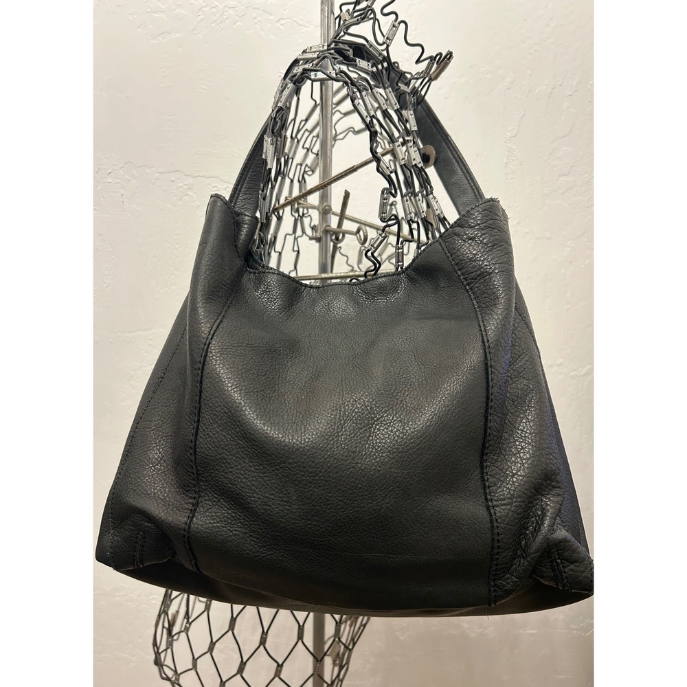 American Leather Co. Black Pebbled Leather Hobo Shoulder Bag with Organizer